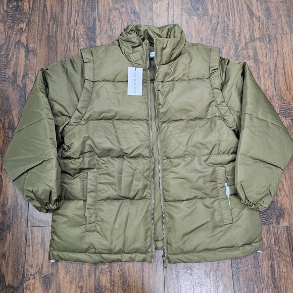WE WORE WHAT Puffer Jacket With Removable Sleeves Oversized Size Small Green - Picture 2 of 6